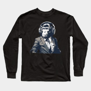 monkey in headphones Long Sleeve T-Shirt